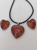 Necklace and earrings set made of epoxy resin and natural flowers №S/55 